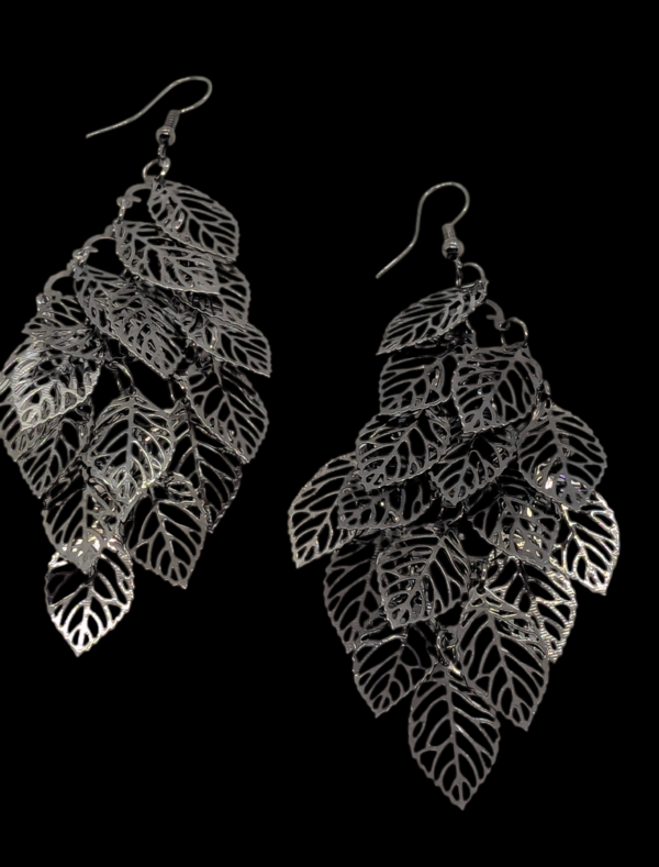 Gunmetal Layered Leaf Drop Earrings – Lightweight Statement Pair Gunmetal Layered Leaf Drop Earrings – Lightweight Statement Pair