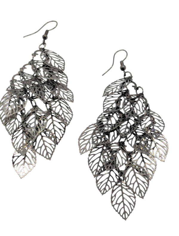 Gunmetal Layered Leaf Drop Earrings – Lightweight Statement Pair Gunmetal Layered Leaf Drop Earrings – Lightweight Statement Pair