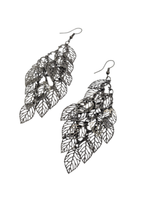 Gunmetal Layered Leaf Drop Earrings – Lightweight Statement Pair