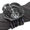 Vintage Black Beaded Stretch Bracelet with Acrylic Rose – Late 20th Century