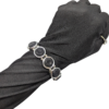 Black Textured Bead Stretch Bracelet with Silvertone Panels