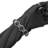 Black Textured Bead Stretch Bracelet with Silvertone Panels