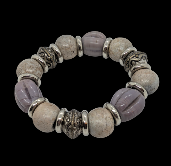 Neutral & Lavender Tone Chunky Beaded Bracelet – Stretch Fit