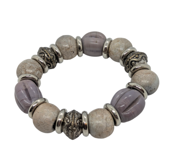 Neutral & Lavender Tone Chunky Beaded Bracelet – Stretch Fit