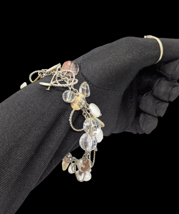 Iridescent Disc & Bead Charm Bracelet – Adjustable Silvertone Chain Iridescent Disc & Bead Charm Bracelet – Adjustable Silvertone Chain