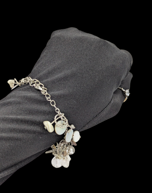 Iridescent Disc & Bead Charm Bracelet – Adjustable Silvertone Chain Iridescent Disc & Bead Charm Bracelet – Adjustable Silvertone Chain