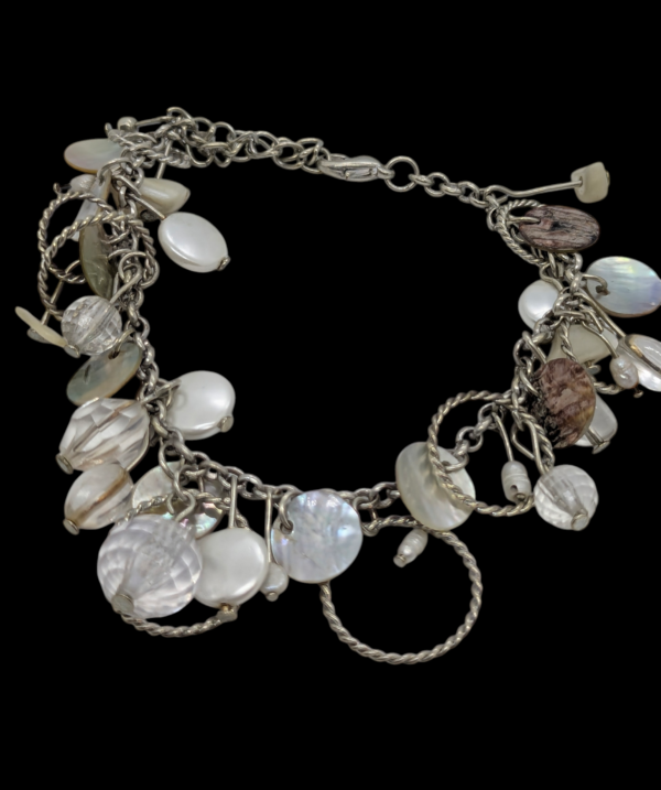 Iridescent Disc & Bead Charm Bracelet – Adjustable Silvertone Chain Iridescent Disc & Bead Charm Bracelet – Adjustable Silvertone Chain