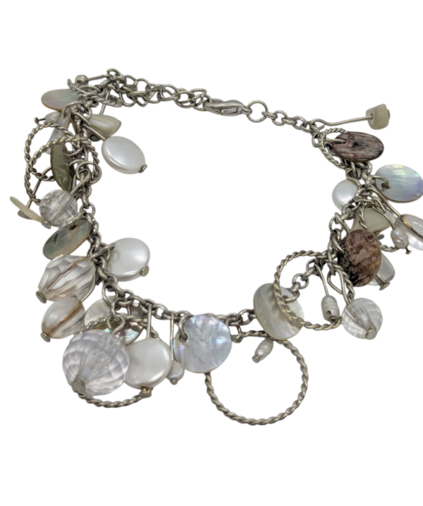 Iridescent Disc & Bead Charm Bracelet – Adjustable Silvertone Chain Iridescent Disc & Bead Charm Bracelet – Adjustable Silvertone Chain