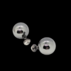 Gunmetal Double Ball Stud Earrings with Crystal Front
