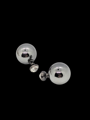 Gunmetal Double Ball Stud Earrings with Crystal Front