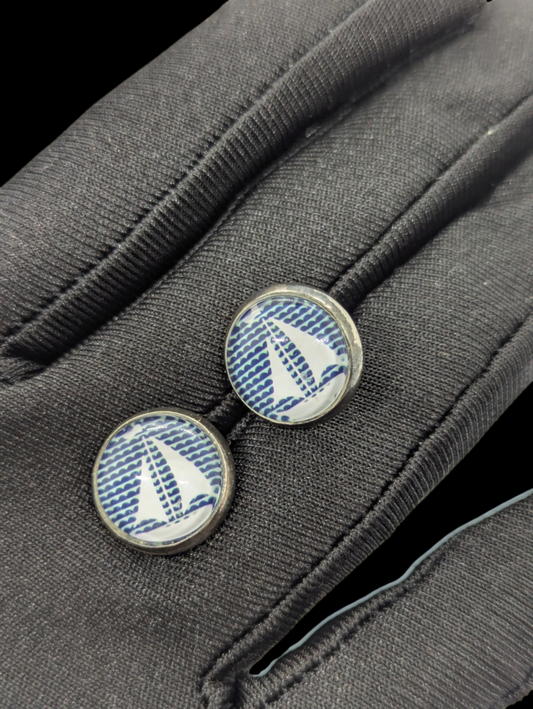 Sailboat Graphic Stud Earrings – Nautical Acrylic Dome Design