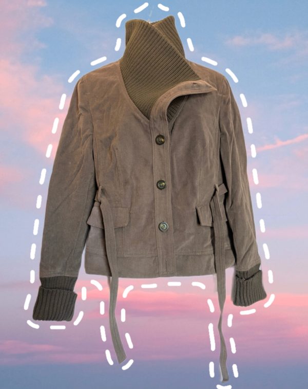 MNG Khaki Cotton Jacket with Ribbed Collar – UK Size 12–14