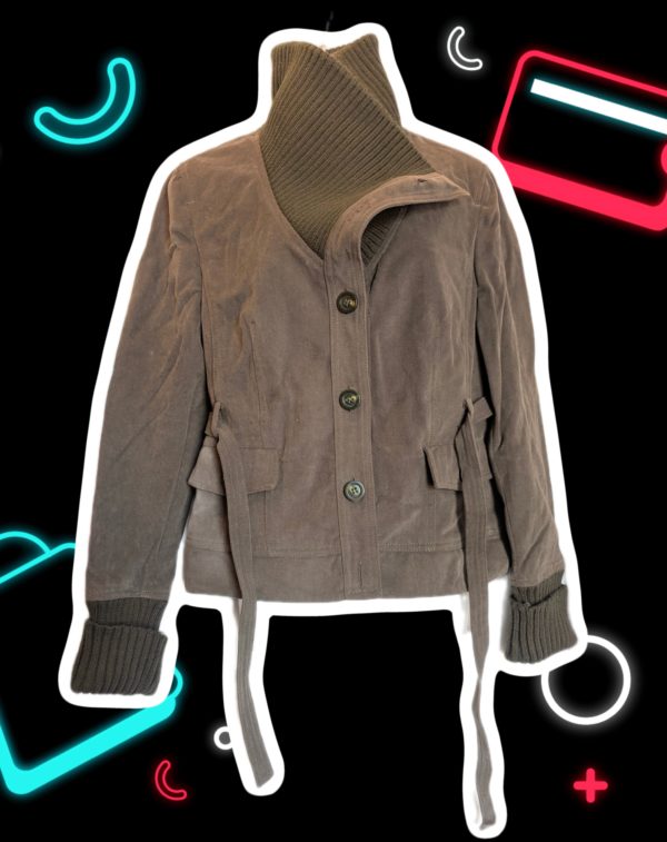 MNG Khaki Cotton Jacket with Ribbed Collar – UK Size 12–14