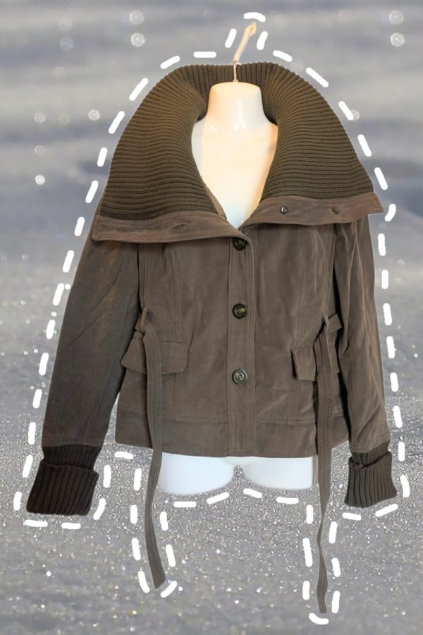 MNG Khaki Cotton Jacket with Ribbed Collar – UK Size 12–14